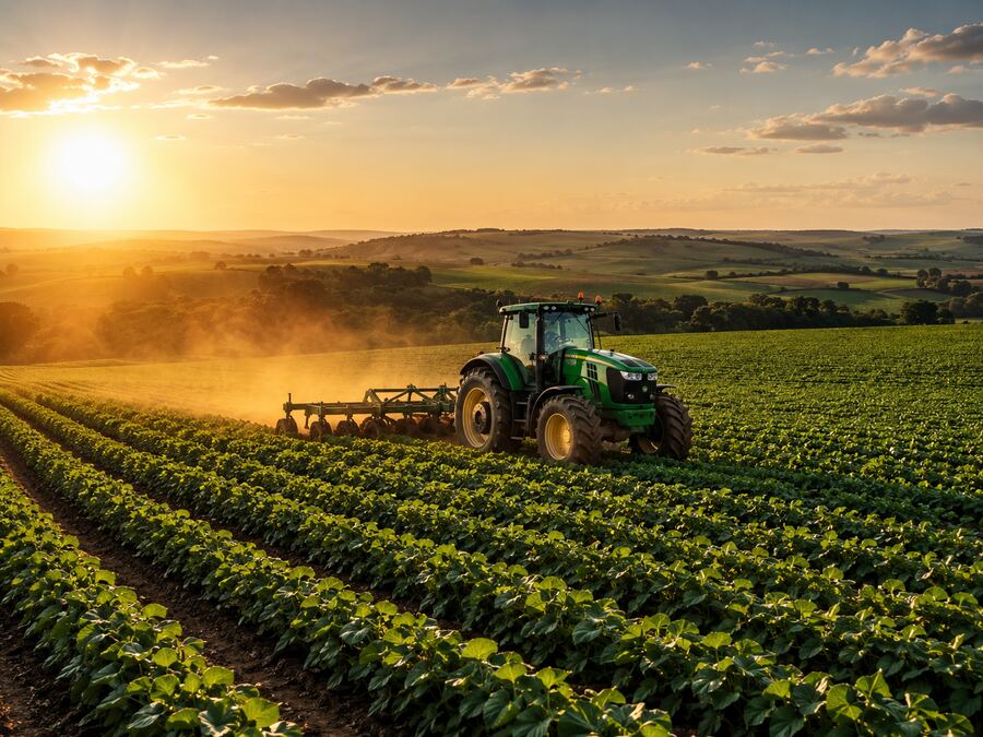 Campo com trator para consórcio agro